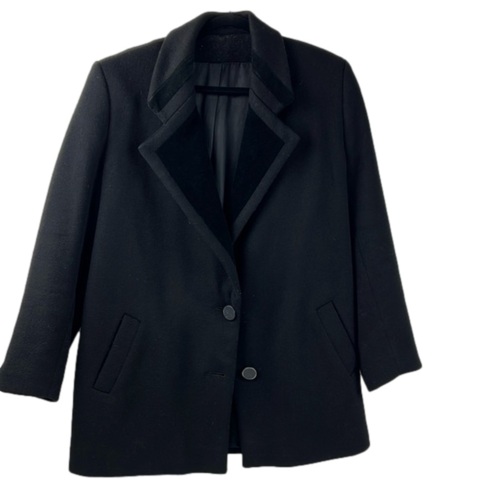Gorgeous Black  Louben Felt Pea Coat with Velvet Collar